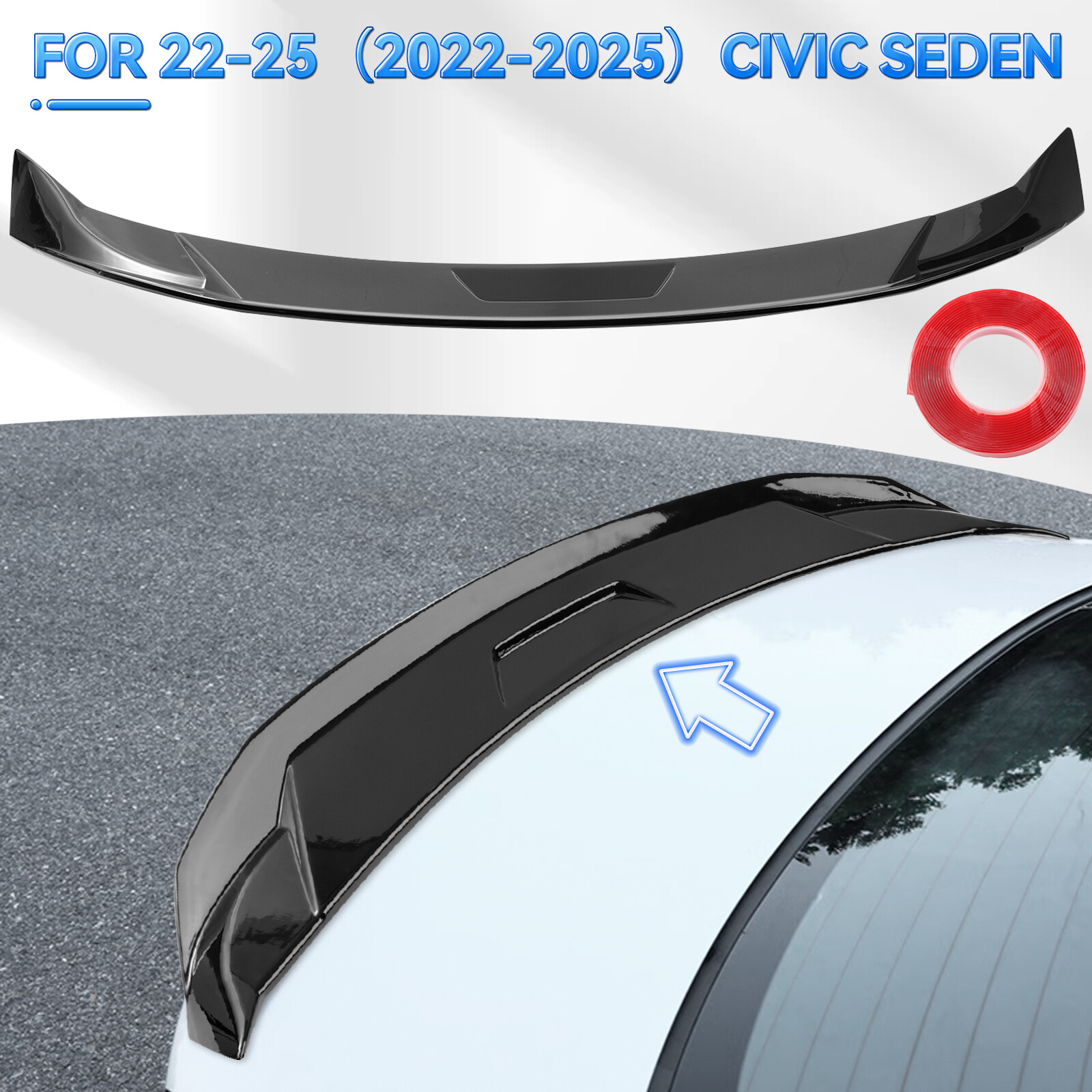 FOR 2022-2025 Honda Civic 11th Sedan Glossy Black Rear Trunk Lip Spoiler Wing