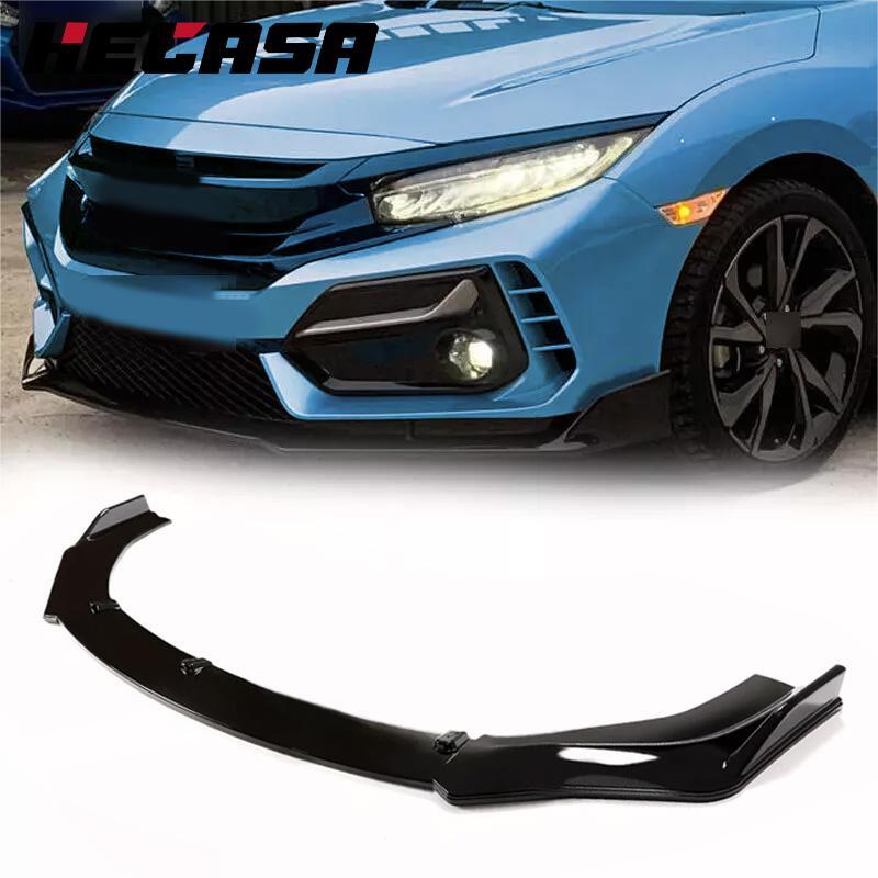 For Honda Civic Sedan 2016-2020 2021 Painted Black Front Bumper Lip Body Spoiler