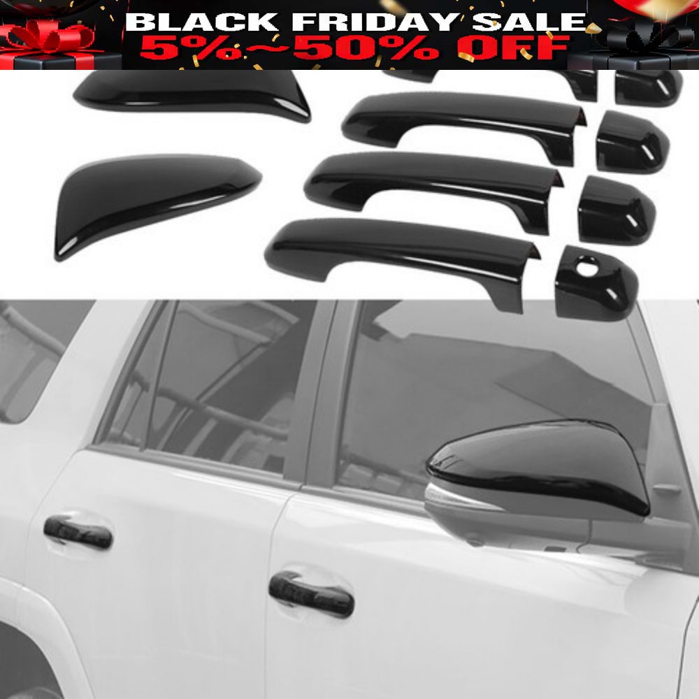 For 17+ 4Runner Shiny Black Door Handles Rearview Mirror Cover Trim Accessories