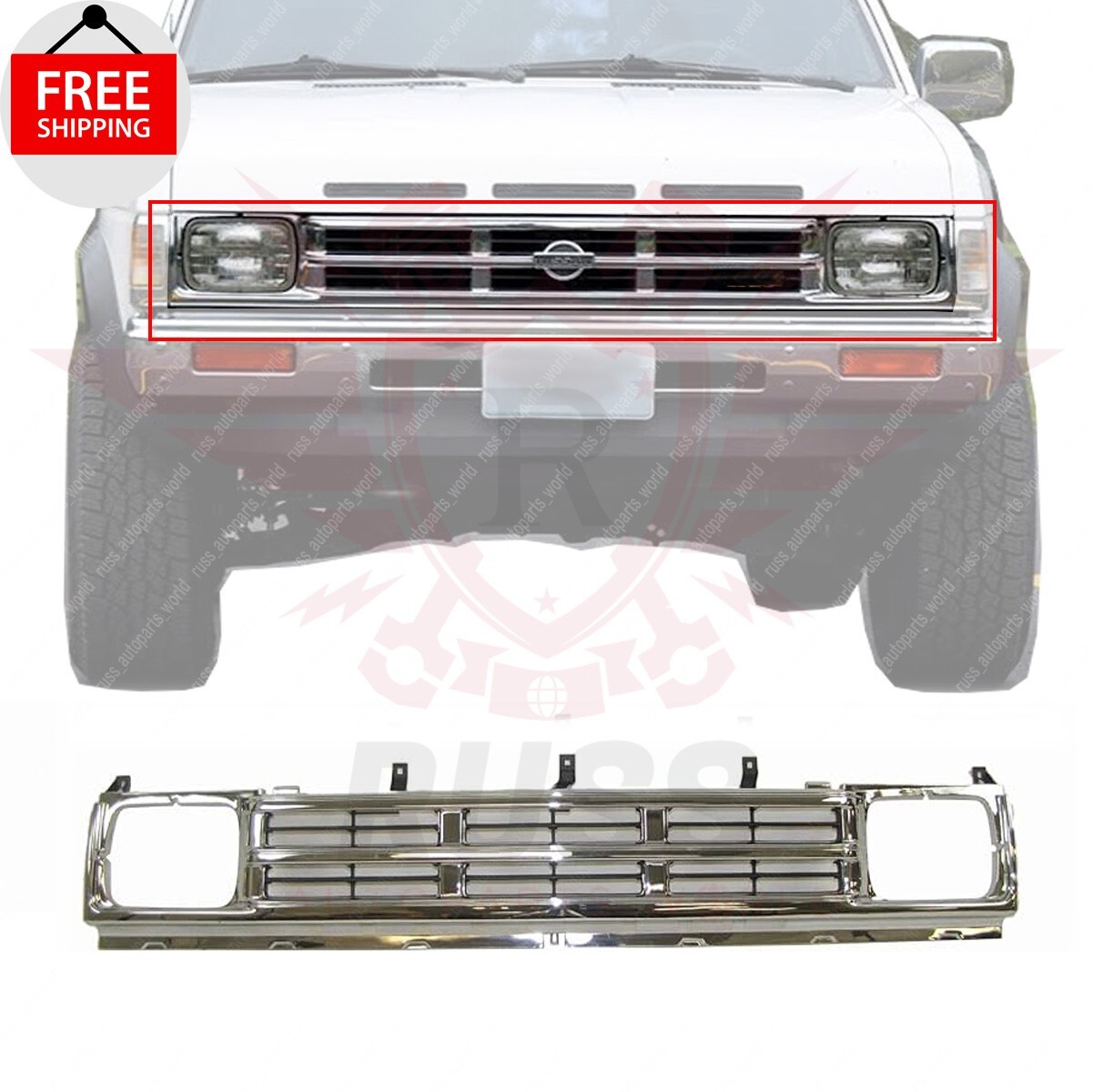 New Front Grille Chrome And Silver Fits 1990-1992 Nissan D21 RWD And 4WD Pickup