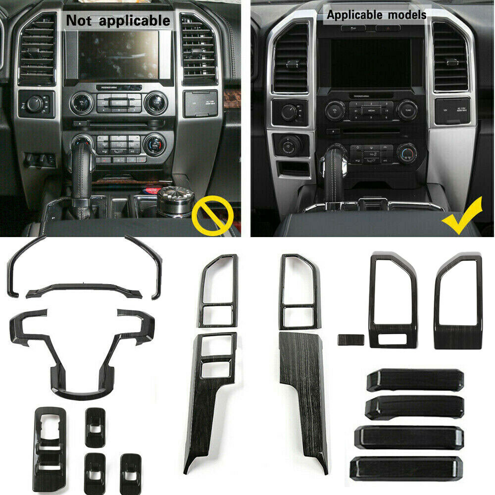 18* Full Interior Center Console Cover Trim for Ford F150 2015+ Black Wood Grain