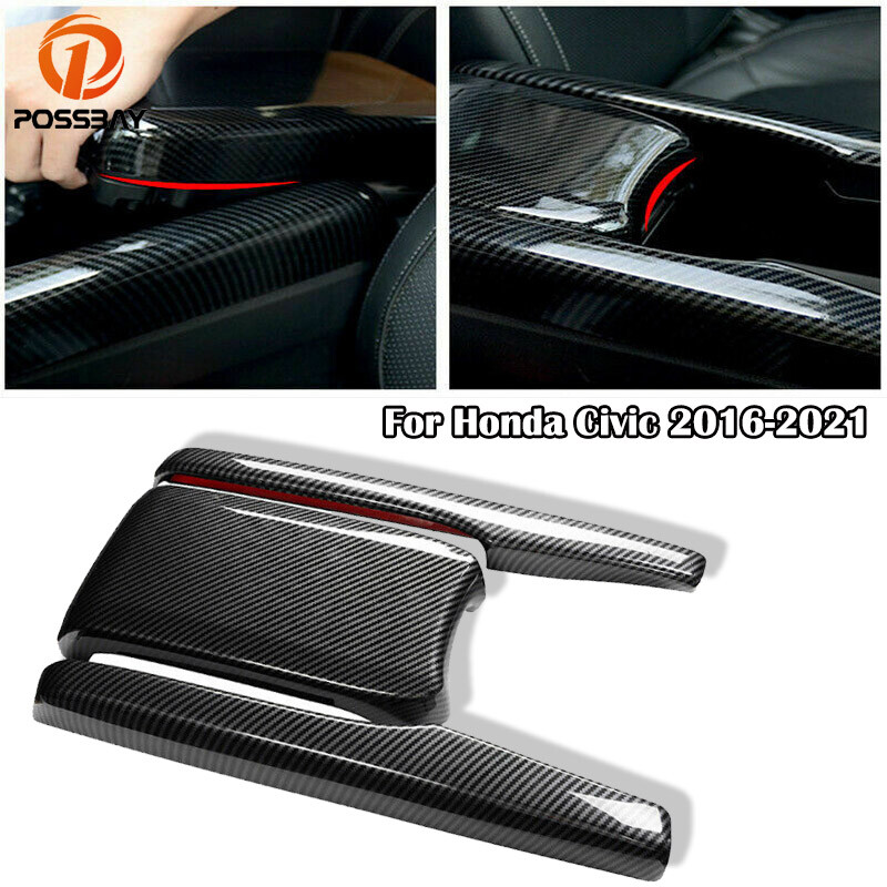 Carbon Fiber Style Central Armrest Box Panel Fit For Honda Civic 2016-2021