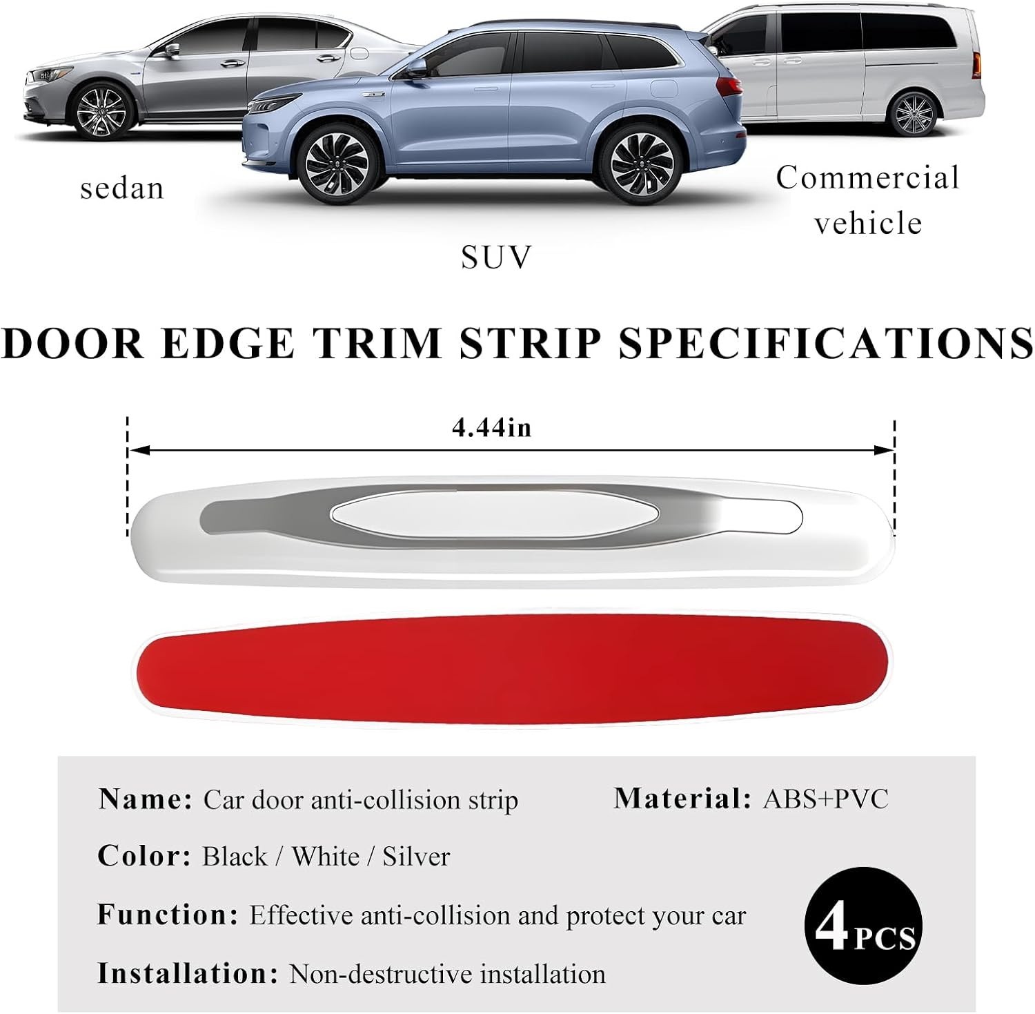 Car Door Edge Protection Set, 4 Pcs Stylish Trim for Scratches and Collisions