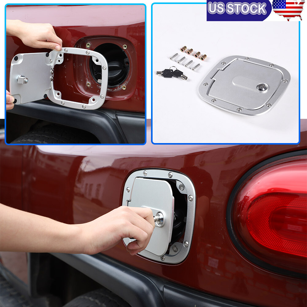 Silver Locking Fuel Door Gas Tank Cap Cover Aluminum For Toyota FJ Cruiser 07-21