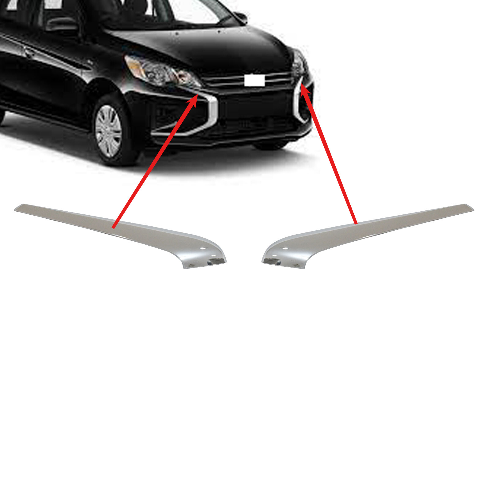 Front Grill Upper Trims Molding L+R 2Pcs Chrome For 2021-2024 Mitsubishi Mirage
