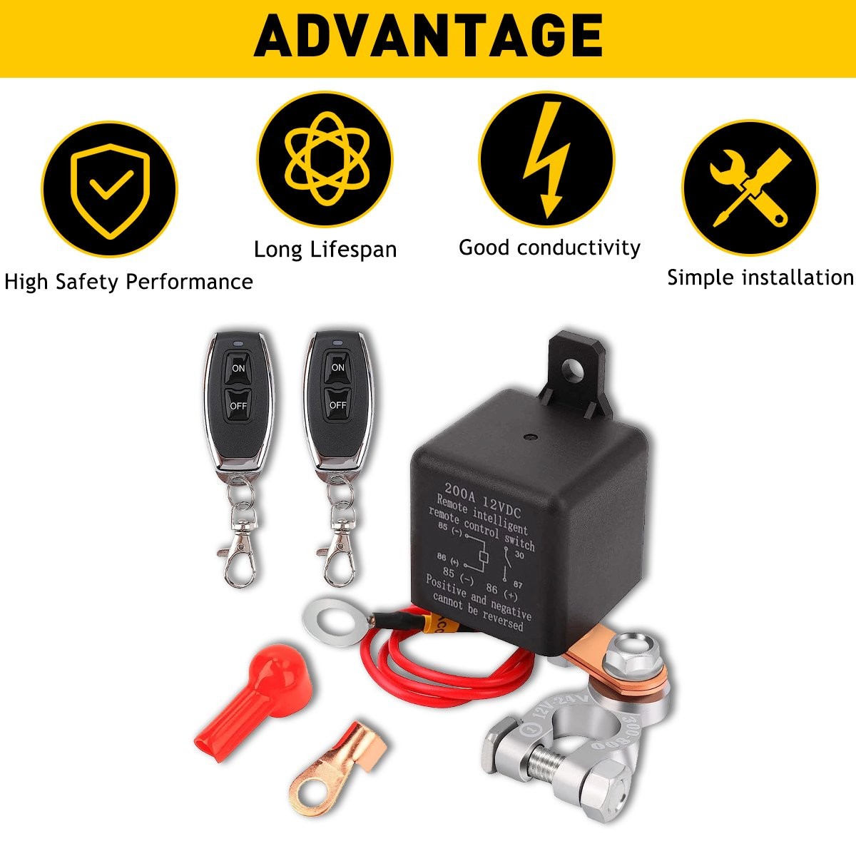 High Current Battery Disconnect Switch Remote Kill Switch for Car Truck 200A