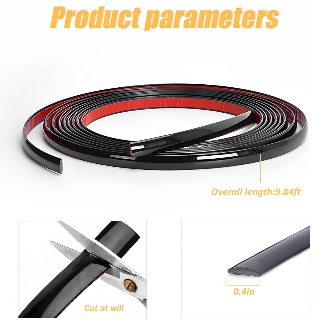 3M Chrome Strip Car Side Door Black Bumper Protector Trim Tape Sticker 10MM