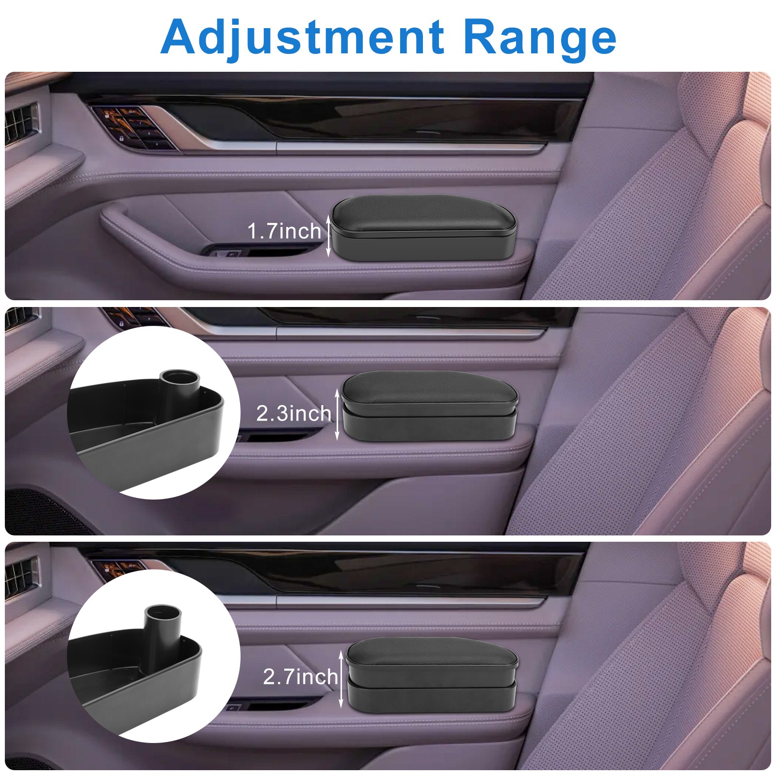 Adjustable Car Door Armrest Pad Support Cushion w/ Storage Auto Arm Rest Pillow