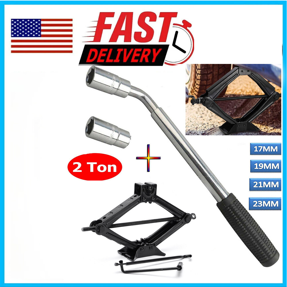 Scissor Jack 2 Ton w Handle+Spare Tire Repair Kit Extendable Lug Wrench Garage