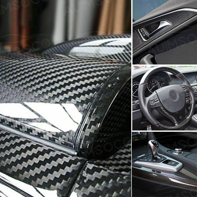 30*152cm 7D Premium Hi Gloss Black Carbon Fiber Vinyl Wrap Bubble Free Releas