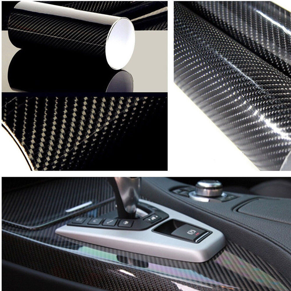 Car Stickers Carbon Fiber Vinyl 12″x60″ 5D SUPER Shiny Gloss Glossy Wrap Black