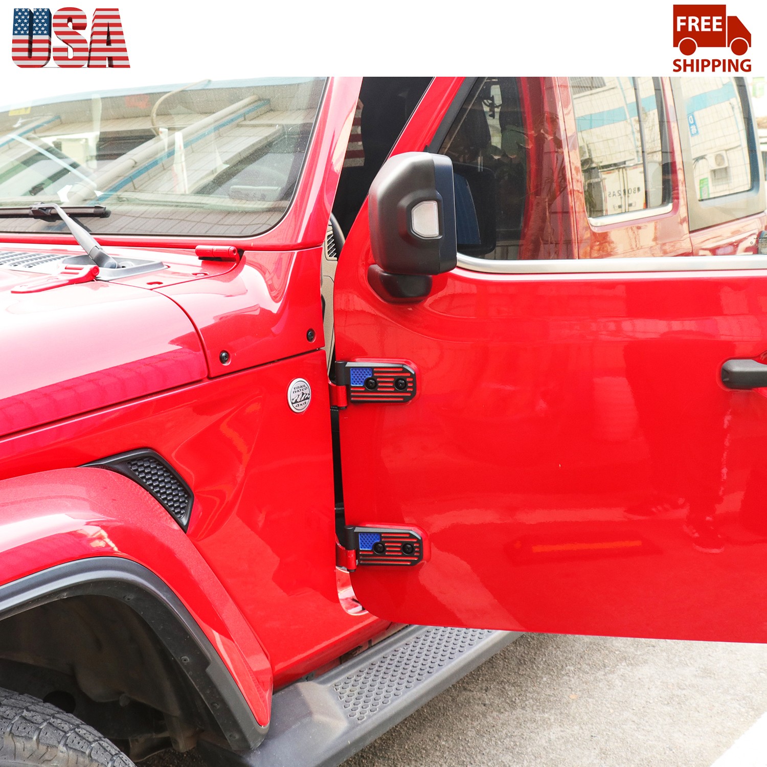 8PCS Aluminum Door Hinge Replacement Kit For Jeep Wrangler JL 2018+ 4Dr US Flag