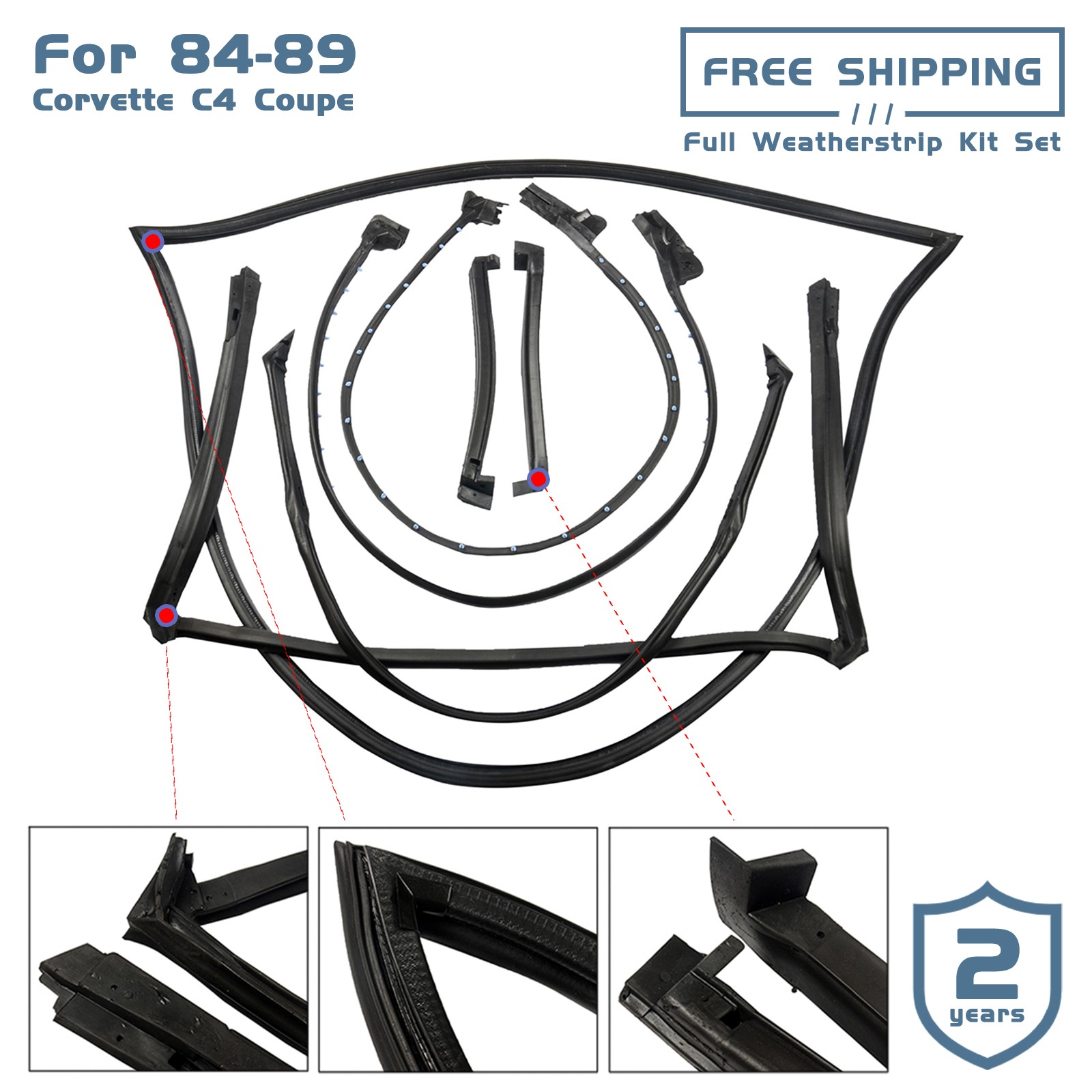 6Pcs Weather Strip Seal Full Weatherstrip Kit For Chevy Corvette C4 Coupe 84-89