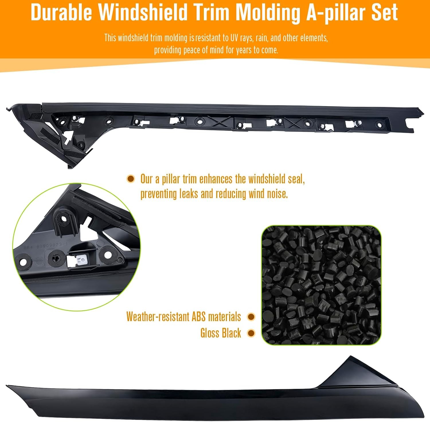 Windshield Trim Molding A-Pillar Fit for Ford Explorer 2011-2019 Gloss Black