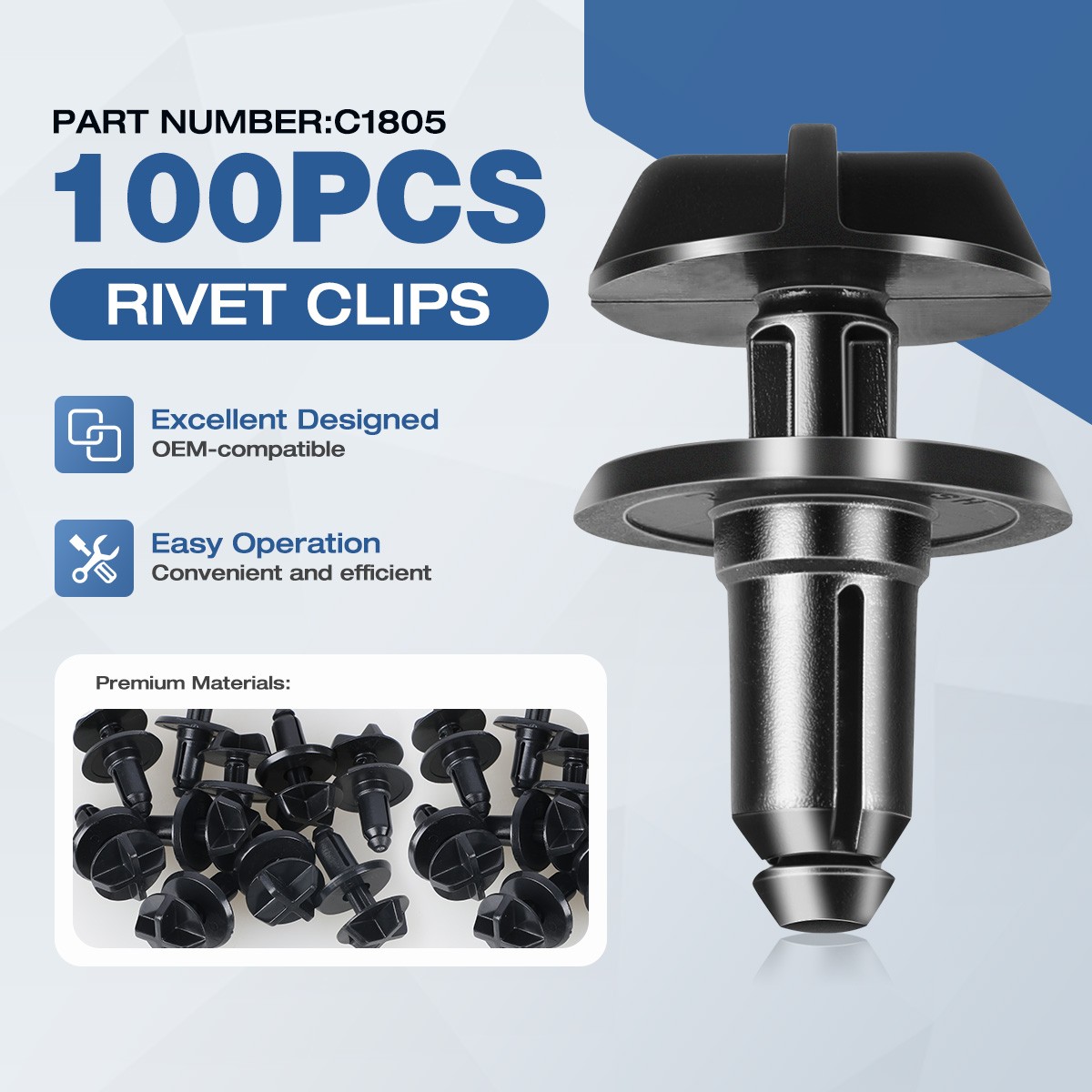 100pcs POM Rivet Fastener Mud Flaps Bumper Fender Push Clips For Ford