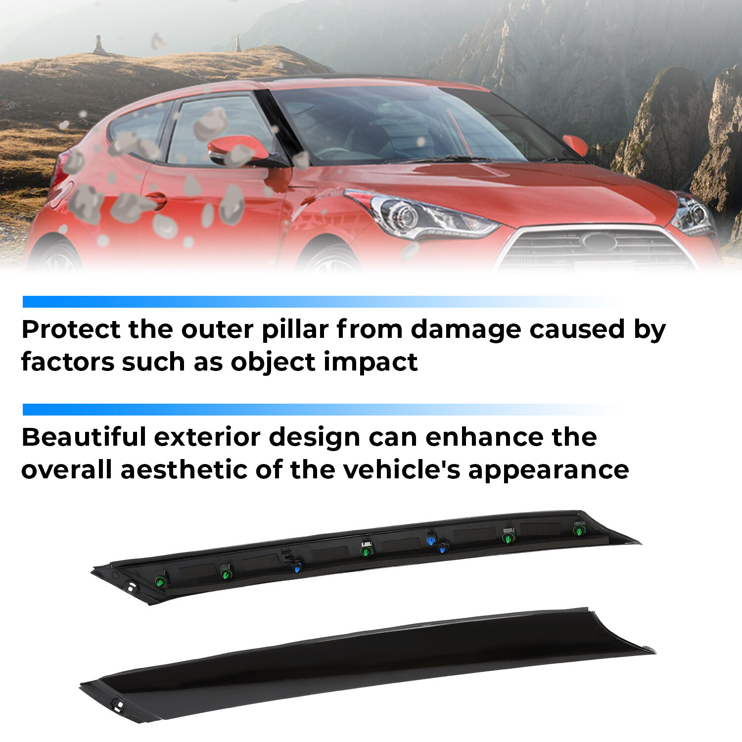 2pcs Windshield Pillar Trim Exterior Molding Fit For Hyundai Veloster 2012-2017