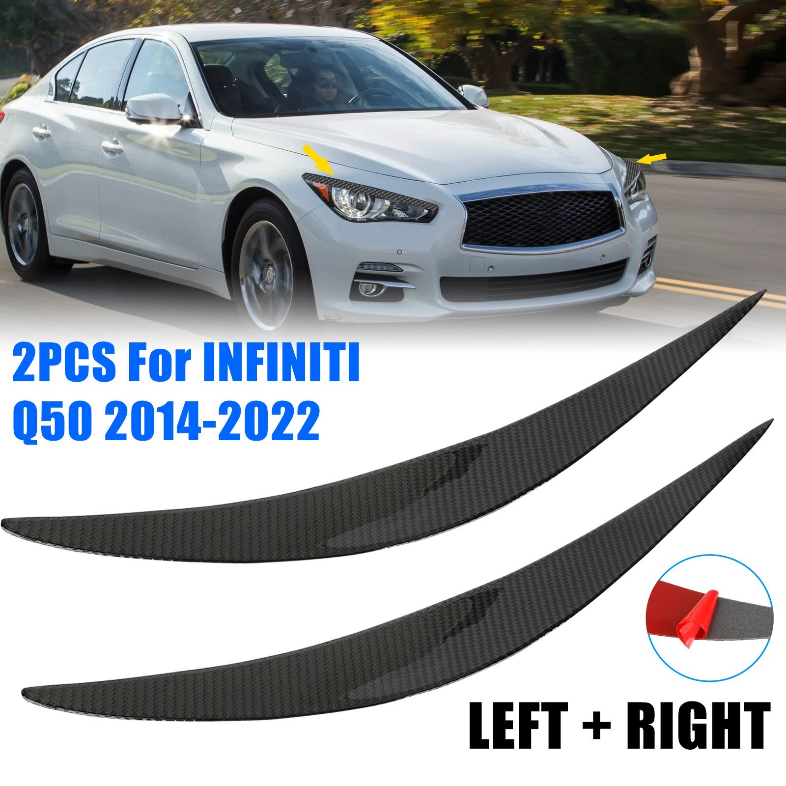 For 2014-22 INFINITI Q50 Right+Left Carbon Fiber Headlight Eyelid Eyebrow Cover