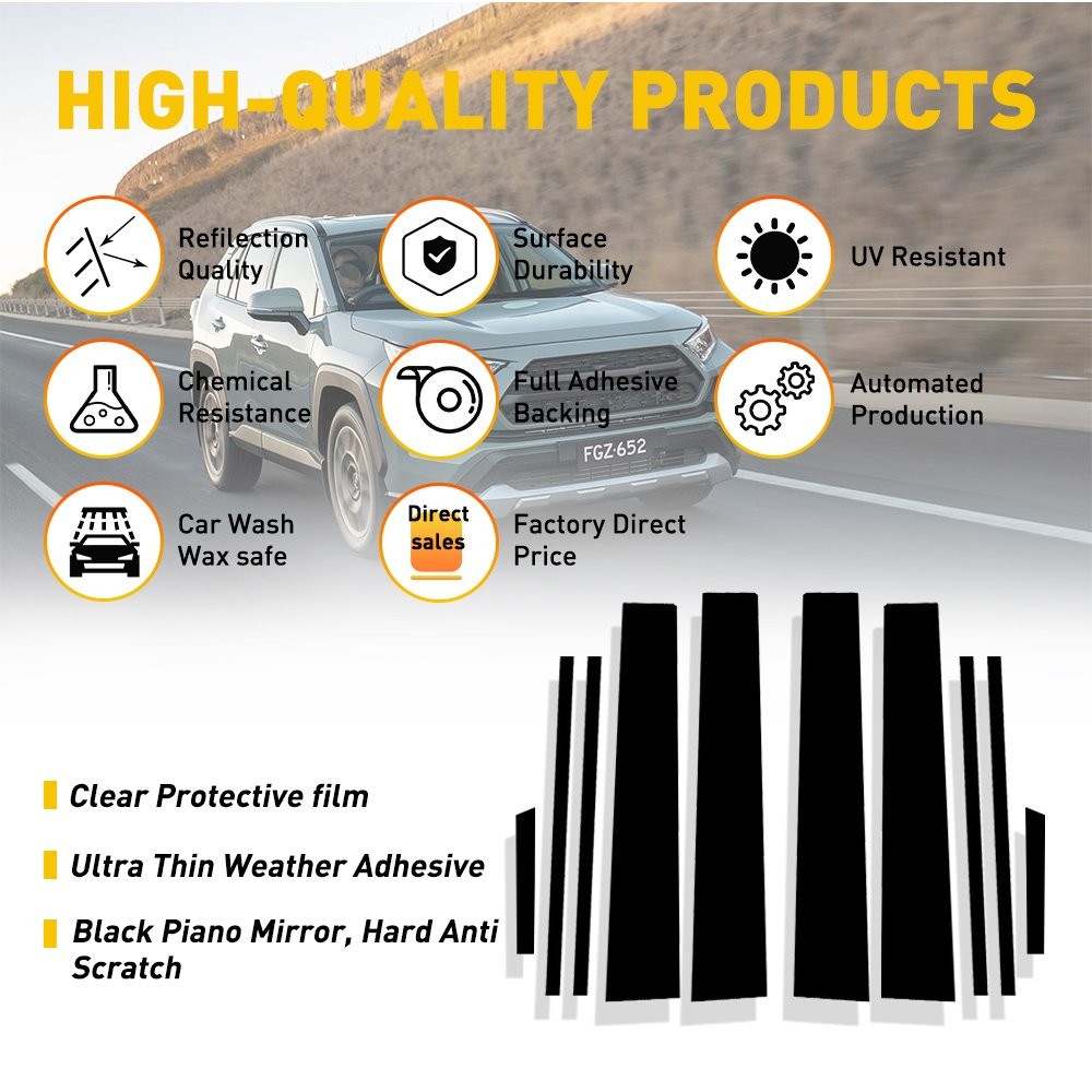 10PC Black Door Car Window Pillar Post Cover Trim For 2019-2021 TOYOTA RAV4 PC V