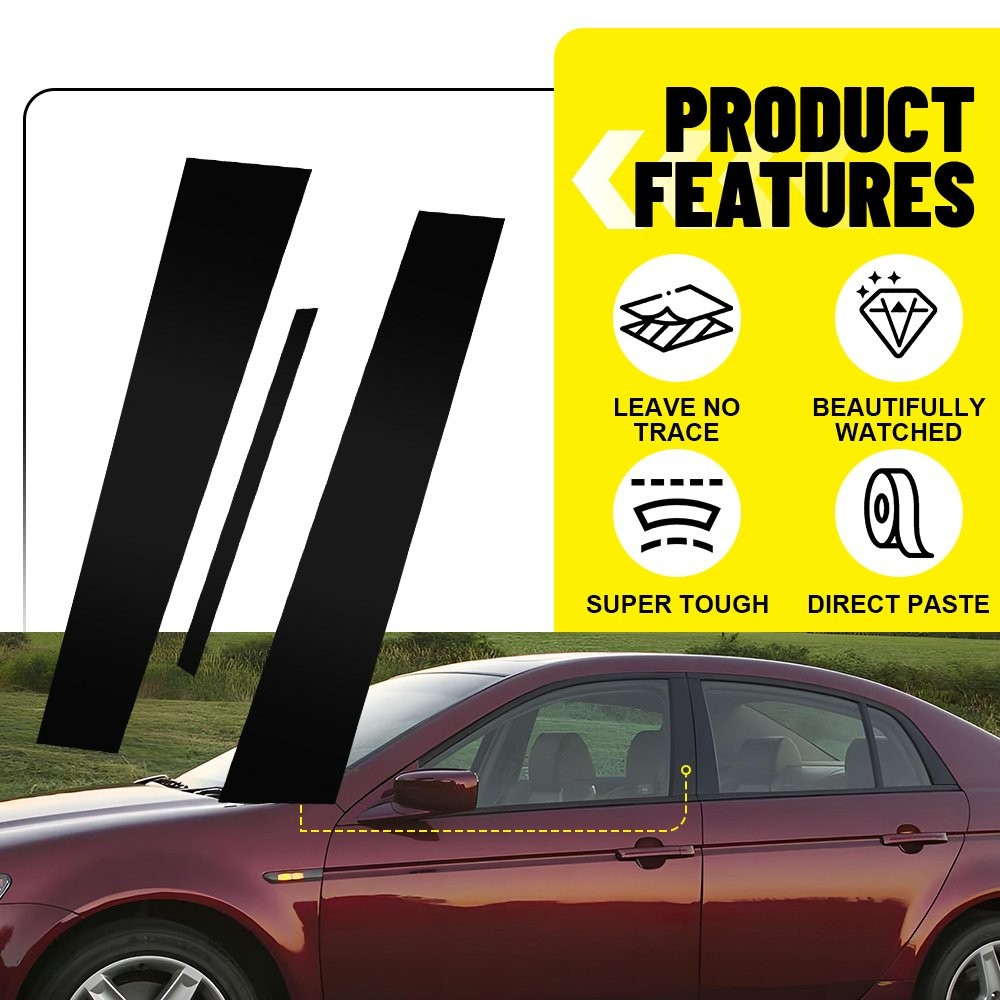 6Pcs Door Cover Piano Window Trim Kit Black Pillar Posts for Acura TL 2004-2008