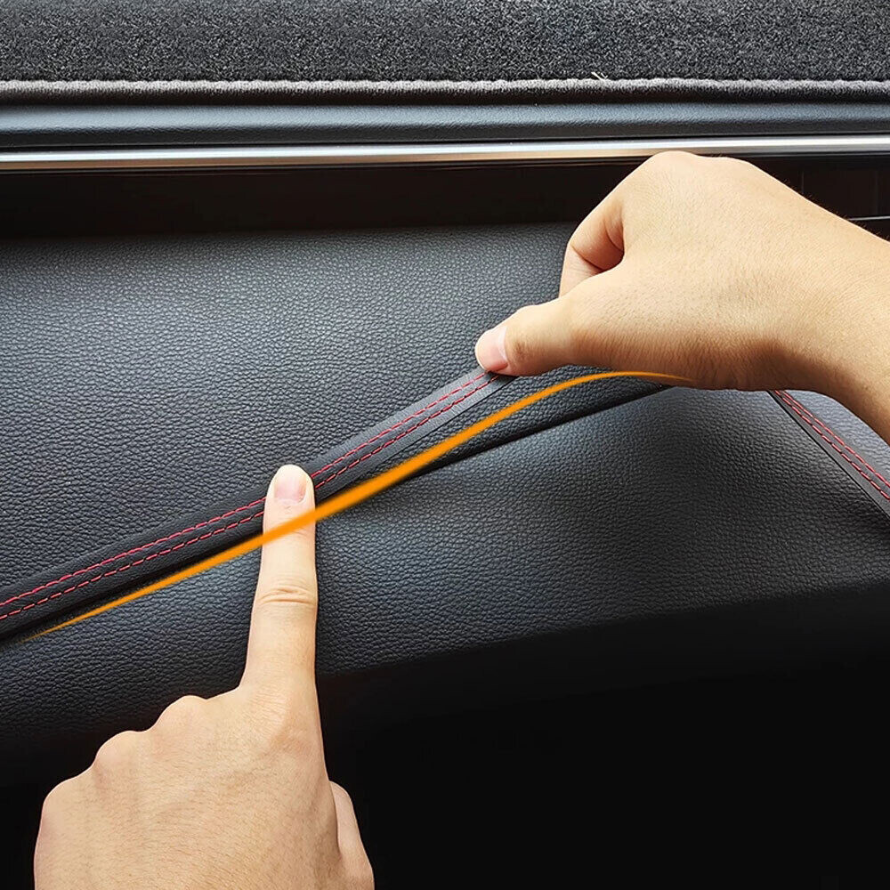 Car Dashboard Decor Line Strip Sticker 2M Pu Leather Trim Decor Accessories Red