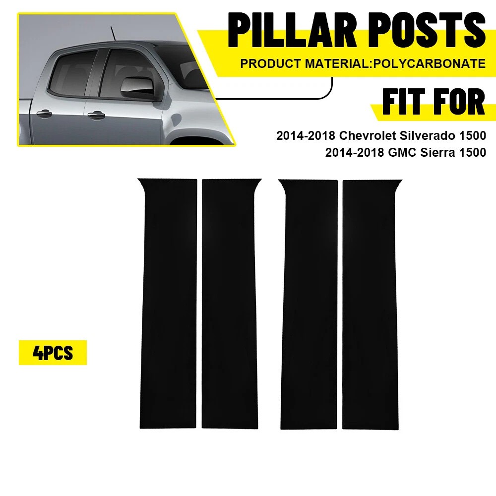 For Chevrolet Silverado 2014-2018 4pcs Pillar Post Door Trim Cover Glossy Black