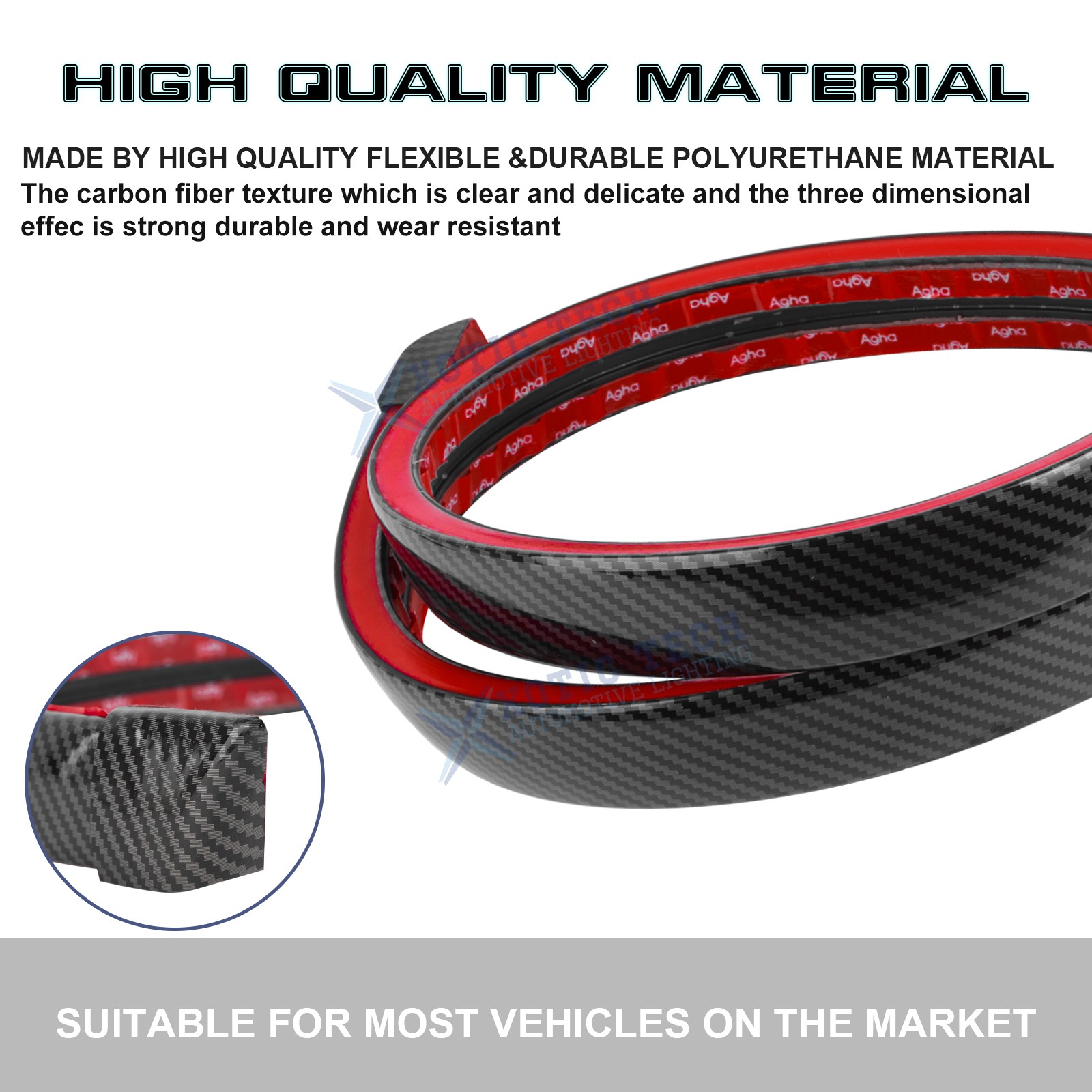 Carbon Fiber PU Rear Roof Trunk Tail Spoiler Wing Lip Tail Signal Brake Light
