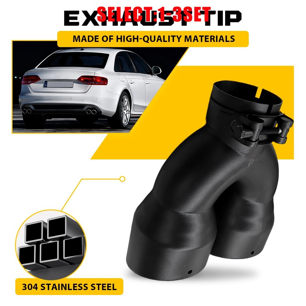 Stainless Steel Dual Pipe Exhaust Tip 2.5 Inch In 7 Inch Out 8.5 Inch Long 1-3X