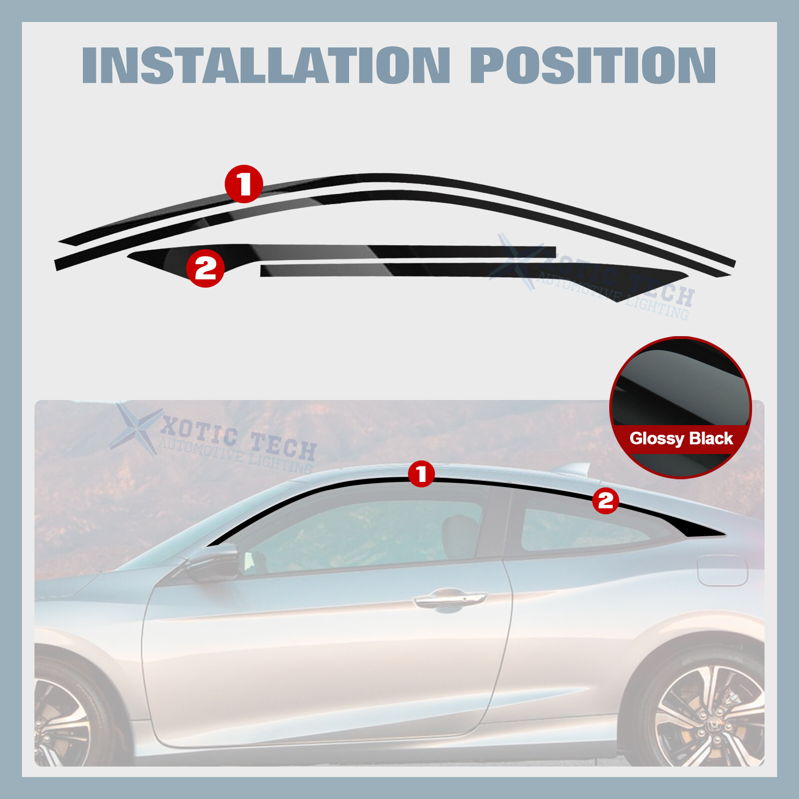 Glossy Black Chrome Delete Side Door Window Trim For Honda Civic Coupe 10th Gen