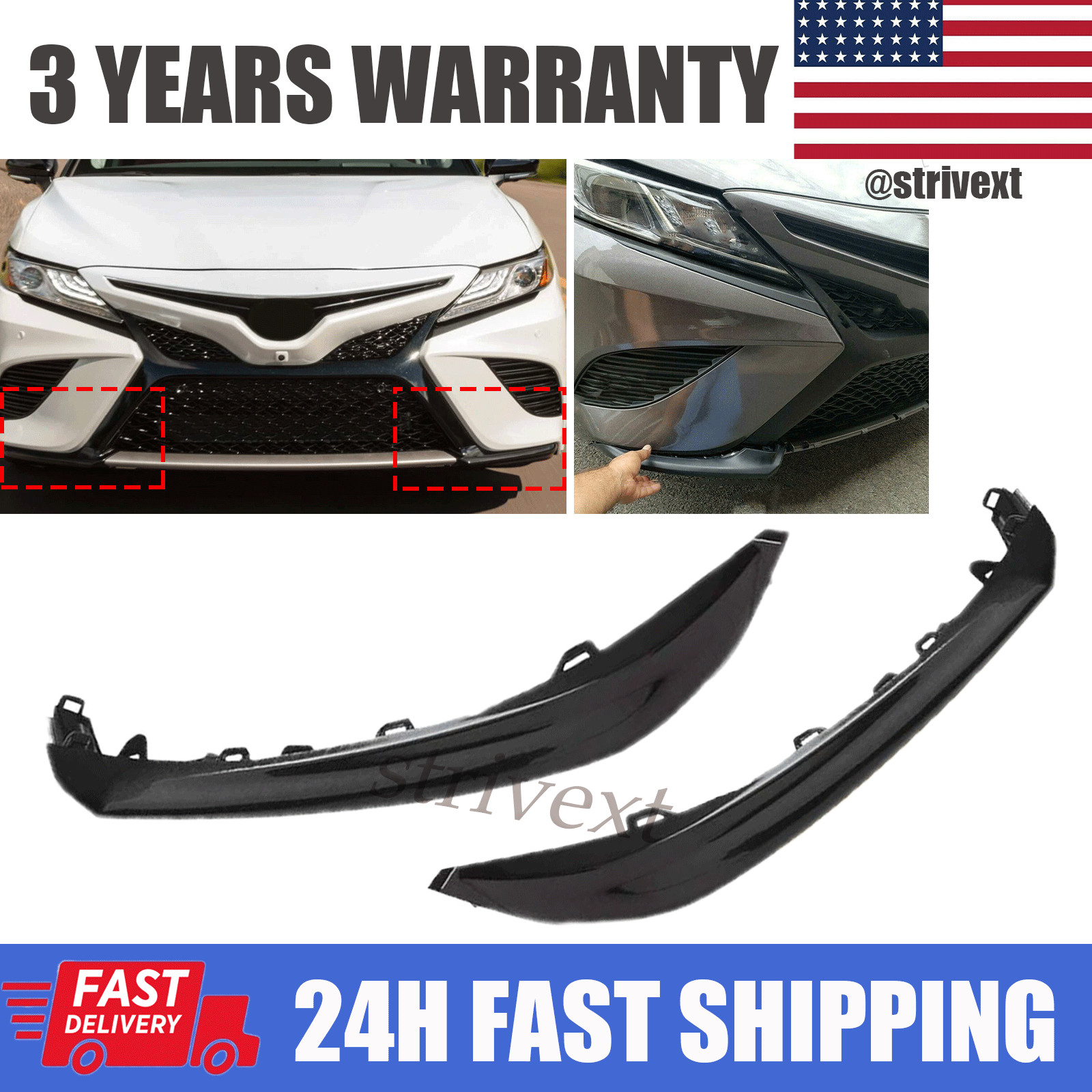 2Pcs For 2018 19 2020 Toyota Camry SE XSE Front Bumper Lower Grille Trim Molding