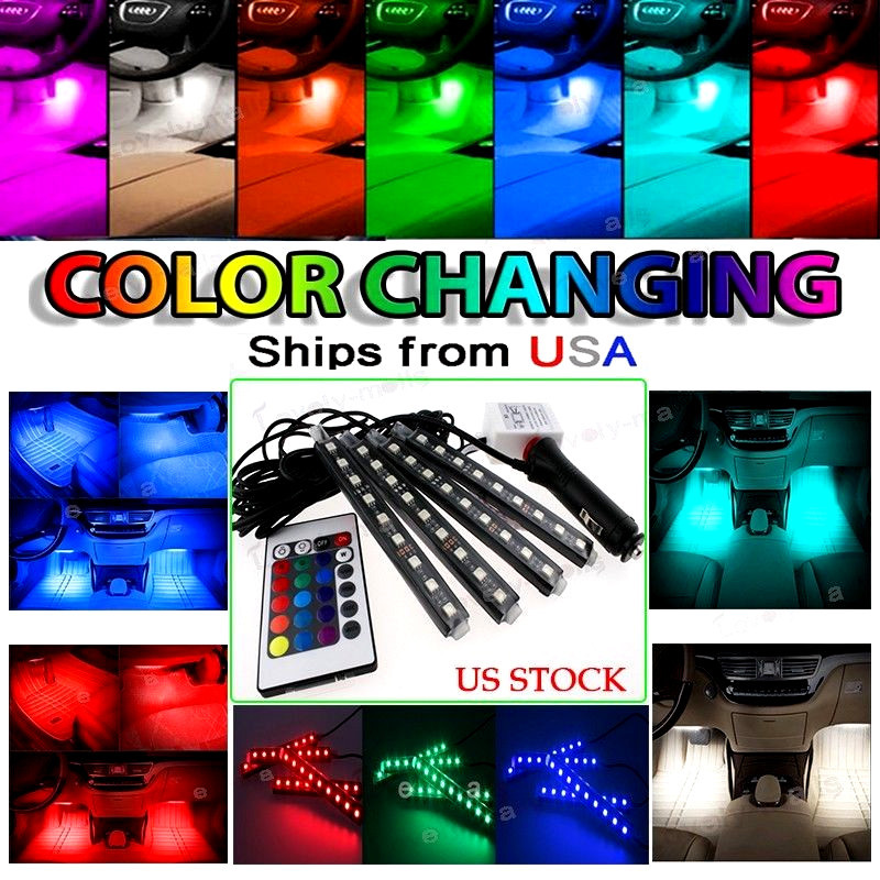 Full Color LED Glow Interior Car Under Dash Footwell Seats Inside Lighting Kit