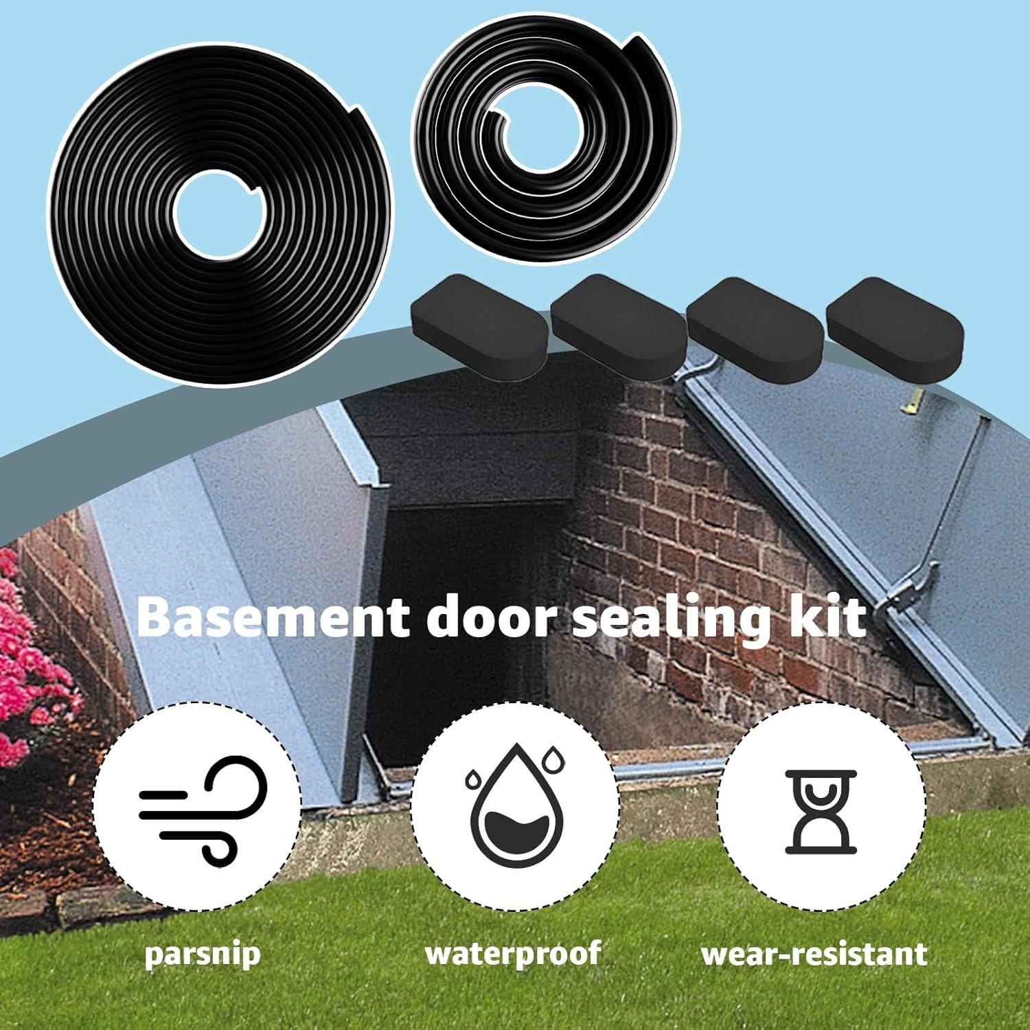 for Bilco Basement Door Seal Kit (1 x U Shaped Gasket, 1x Bulb Trim Black