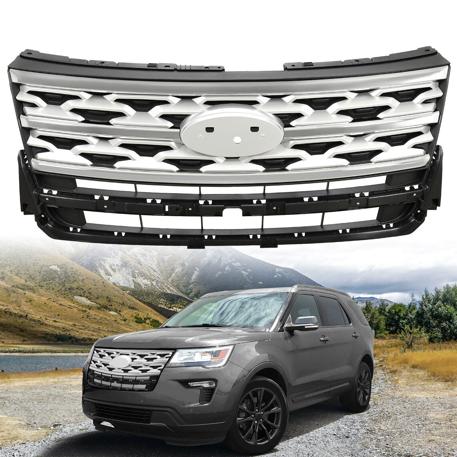 For Ford Explorer 2018 2019 Front Bumper Grill Upper Grille ABS Painted Chrome