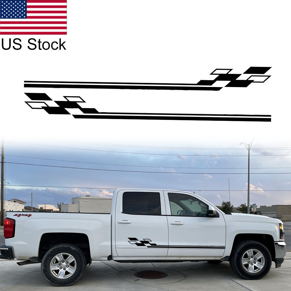 2pcs 79″ Black Racing Stripe Graphic Side Skirt Door Sticker Decals For Ford Ram