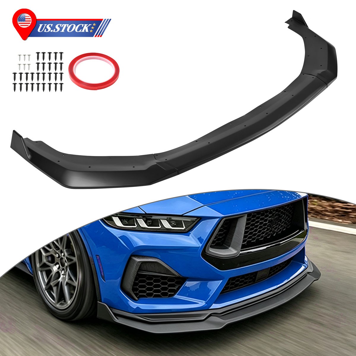 Matte Black GT Style For Ford Mustang S650 EcoBoost 2024-2025 Front Bumper Lip
