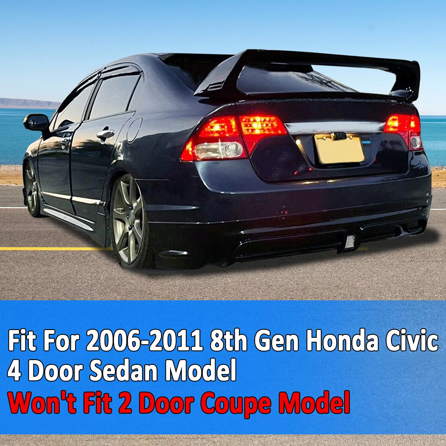 ABS Side Skirts Mug RR Style For 2006-2011 Honda Civic Sedan 4DR 07 08 09