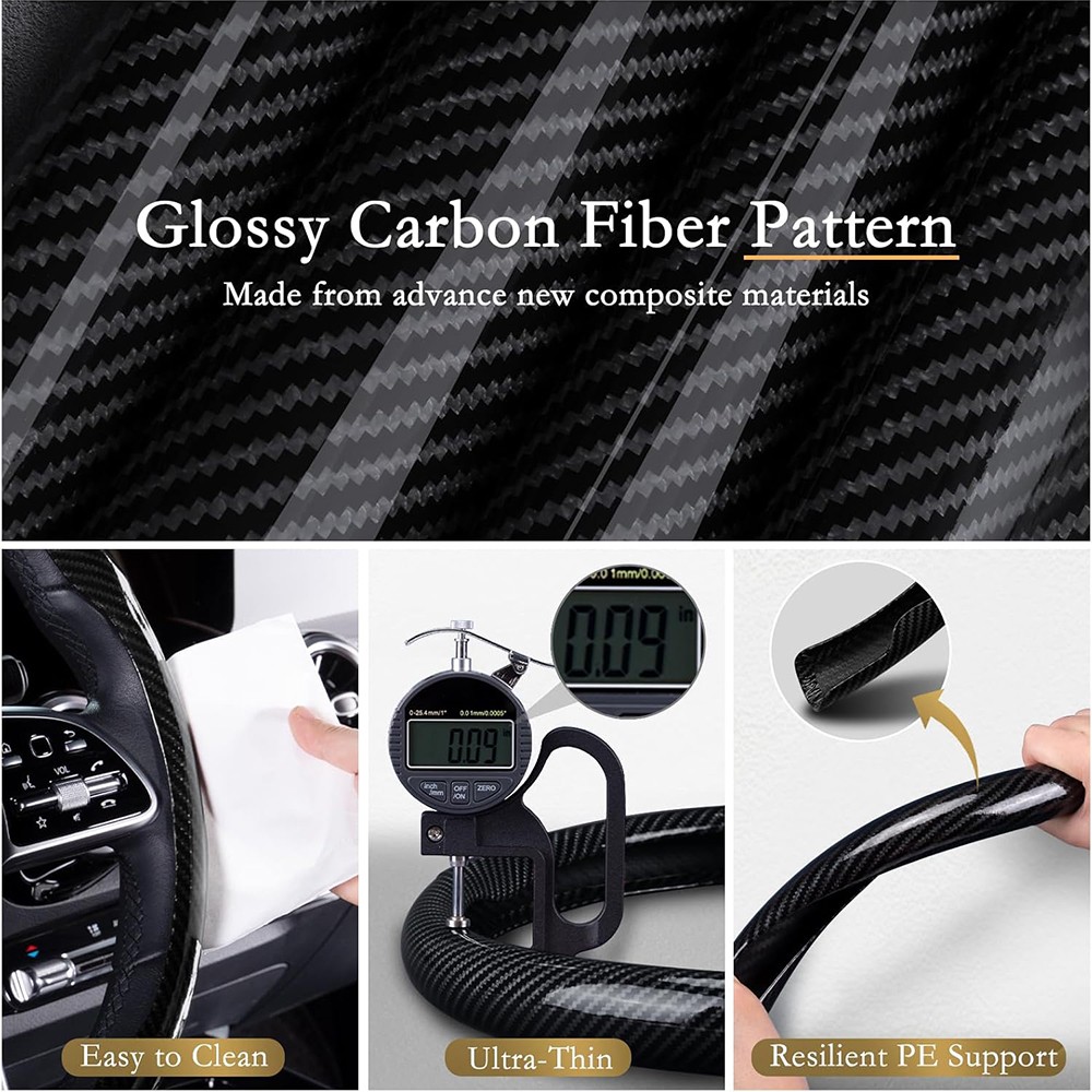 15″ Car Carbon Fiber Steering Wheel Cover Non-slip Protector For Mercedes Benz