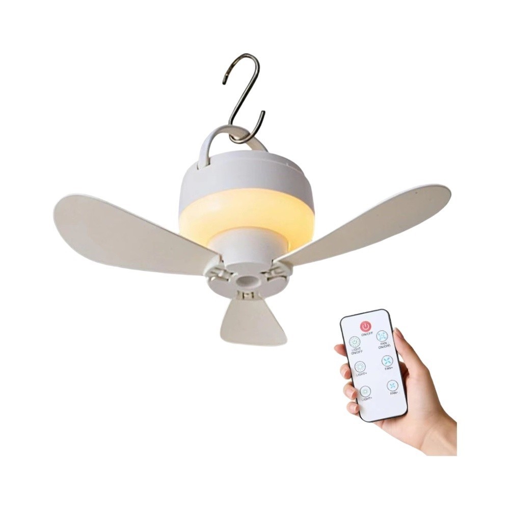 Lightweight Camping Ceiling Fan with LED Light USB Rechargeable for RV Tent