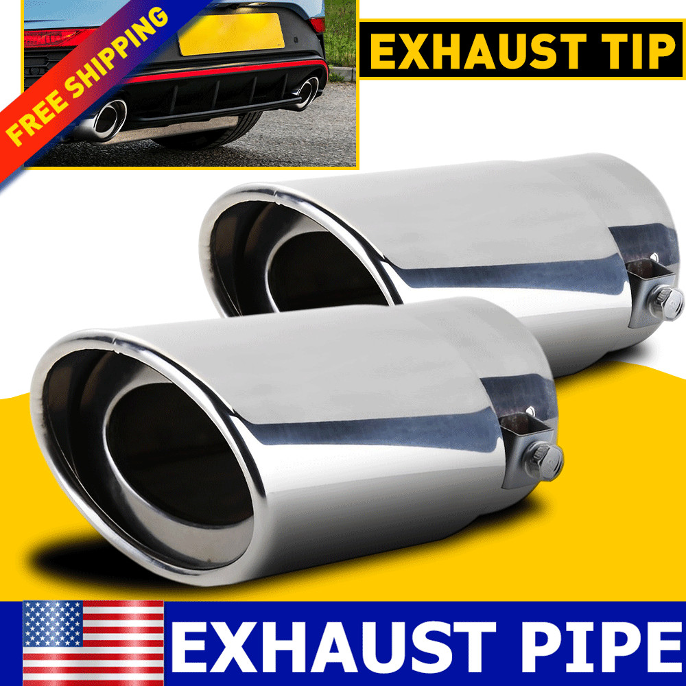 Silver Car Exhaust Pipe Tip Rear Tail Throat Muffler Stainless Accessories Parts