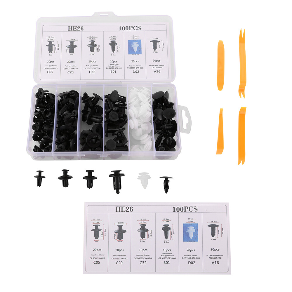 100Pcs/set Fender Liner Clips Fastener Rivet Push Clips Retainer 6 Size