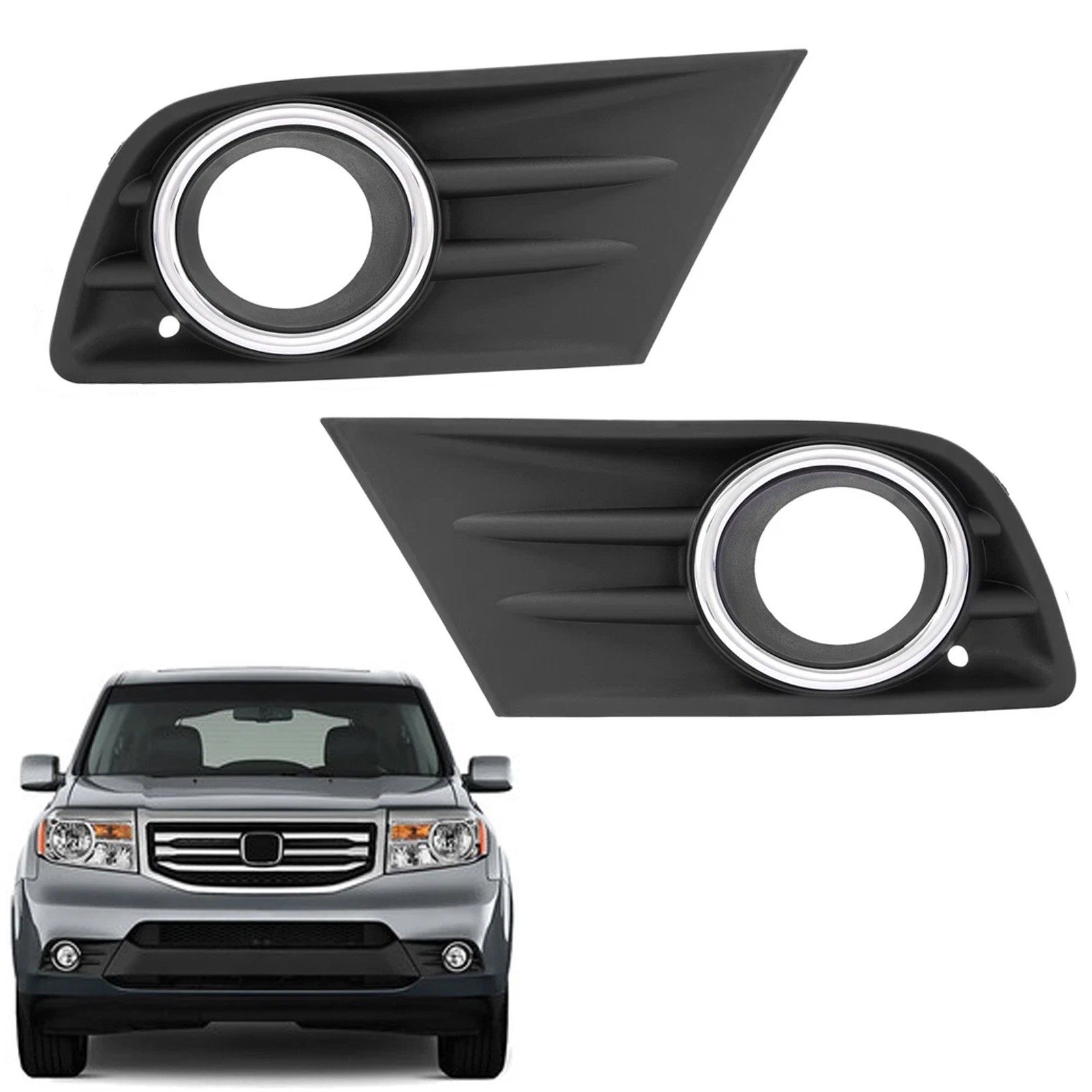 Fog Light Cover Bezel w/Chrome Ring For Honda Pilot 2012 2013 2014 2015 LH & RH