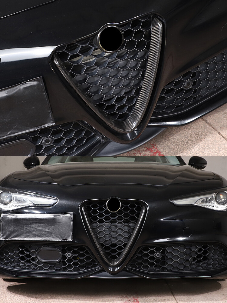 FOR 2017-22 ALFA ROMEO GIULIA BASE CARBON FIBER FRONT V SHAPE GRILLE COVER TRIM