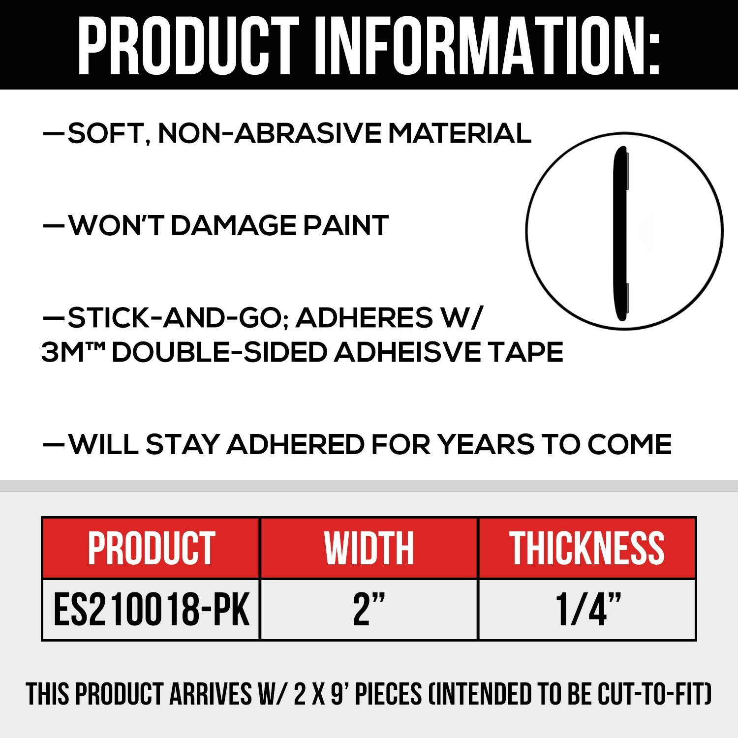 Universal Fit Matte Black Body Side Molding Trim Pack | 18′ Roll | #ES210018-PK