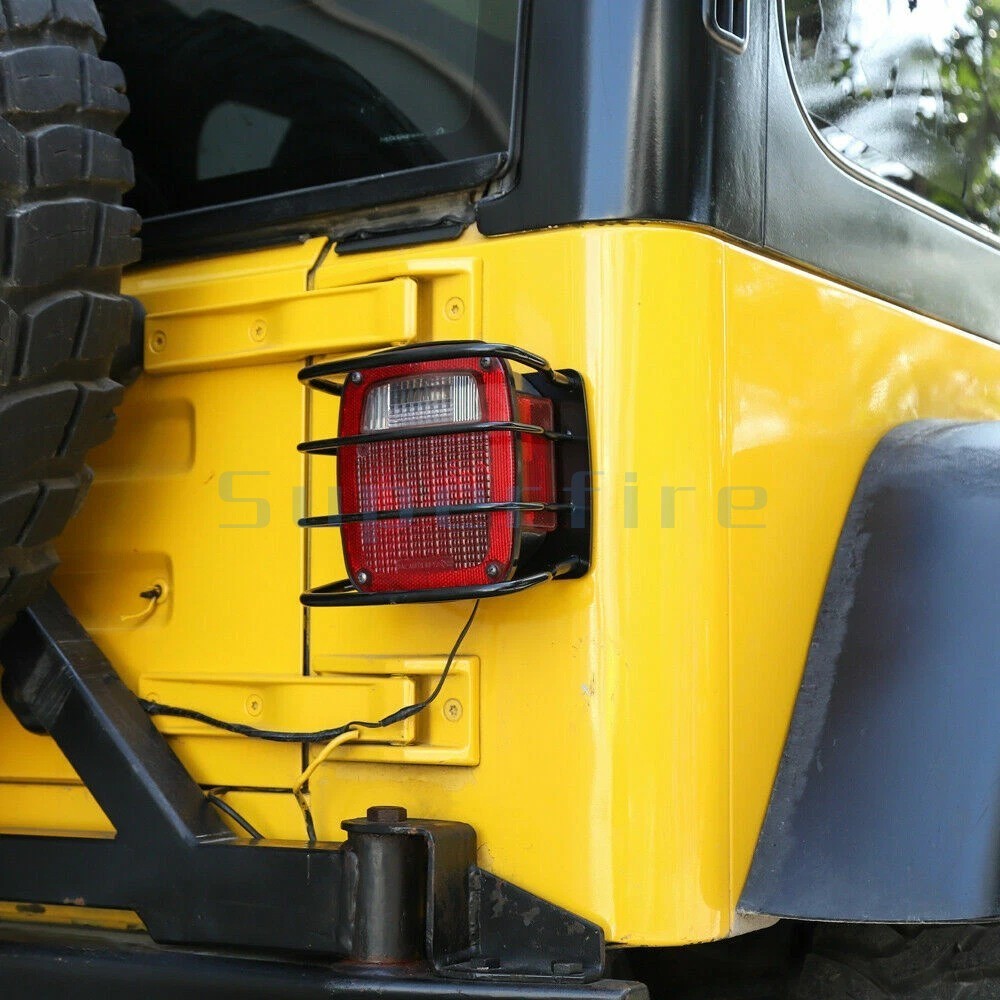 Black Steel Rear Tail Light Guards Covers Trim Fit Jeep Wrangler YJ TJ 1987-2006