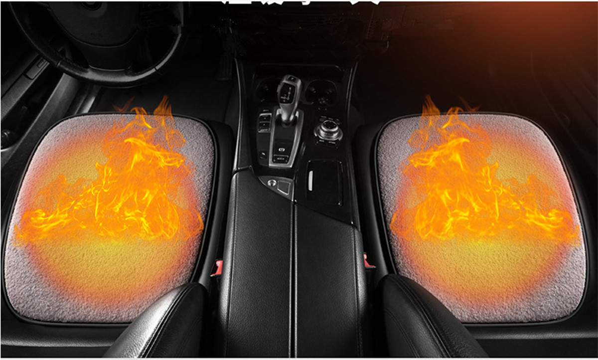 Car Thermostat Heating Cushion USB Heated Seat Pad Lamb Velvet Gray Fit Winter