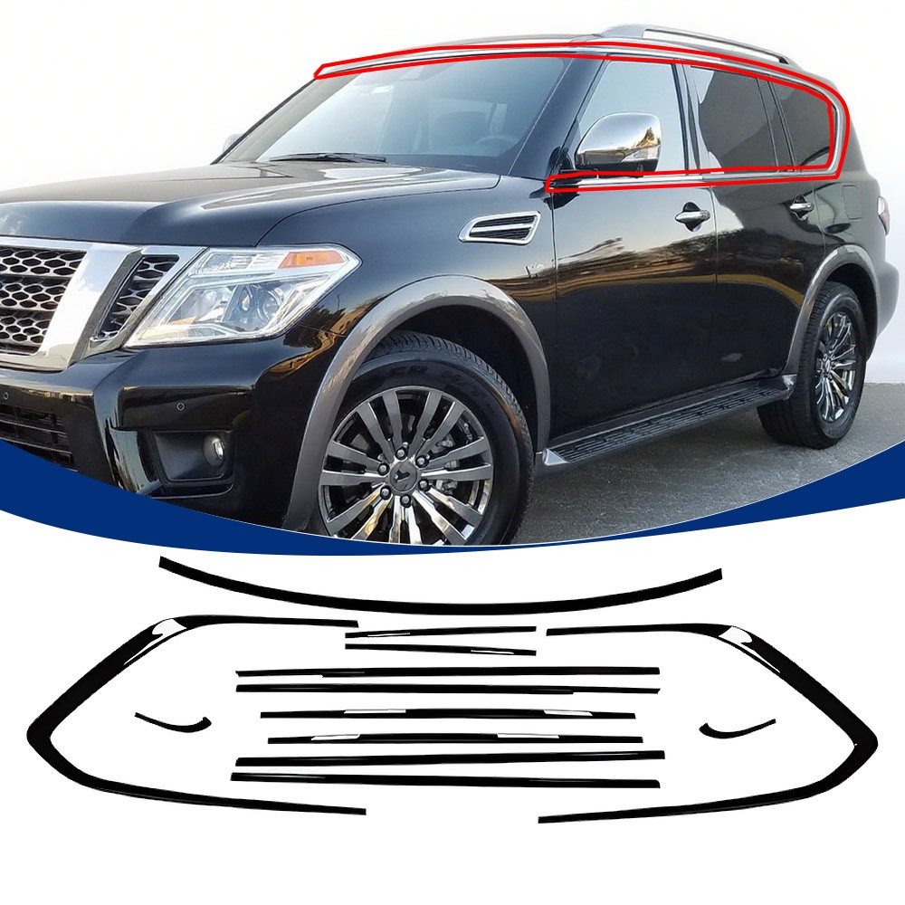 Gloss Black Window Molding Trim Frame Strips For Nissan Armada 2018-2024 13pcs