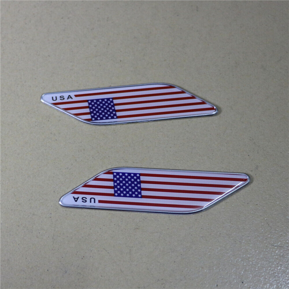 Pair USA Flag Plastic Badge Decal Sticker Emblem Engine 3D America United States