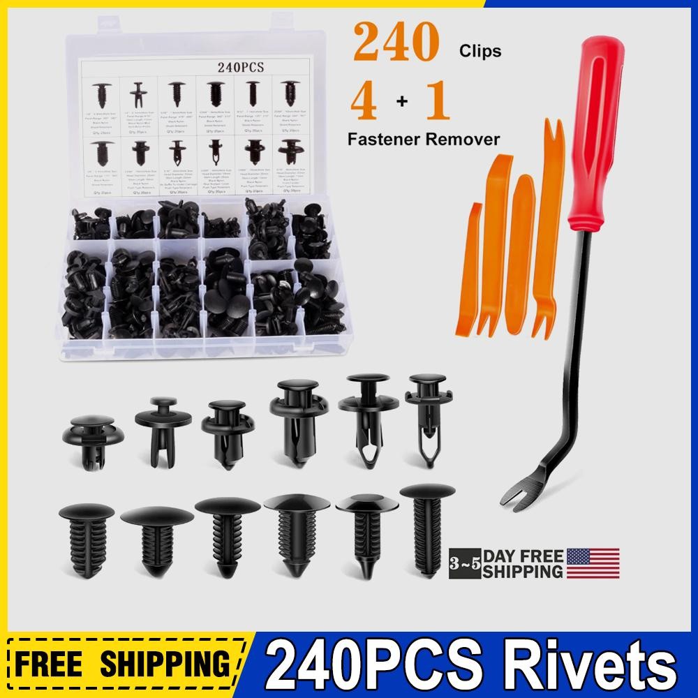 240PCS⭐Car Retainer Auto Fasteners Body Plastic Trim Clips Pin Rivet Bumper Kit~
