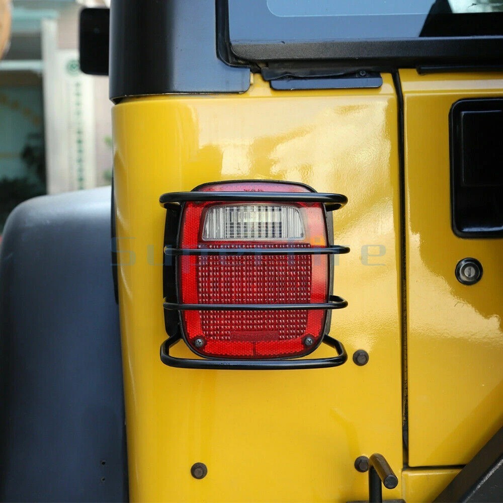 Black Steel Rear Tail Light Guards Covers Trim Fit Jeep Wrangler YJ TJ 1987-2006