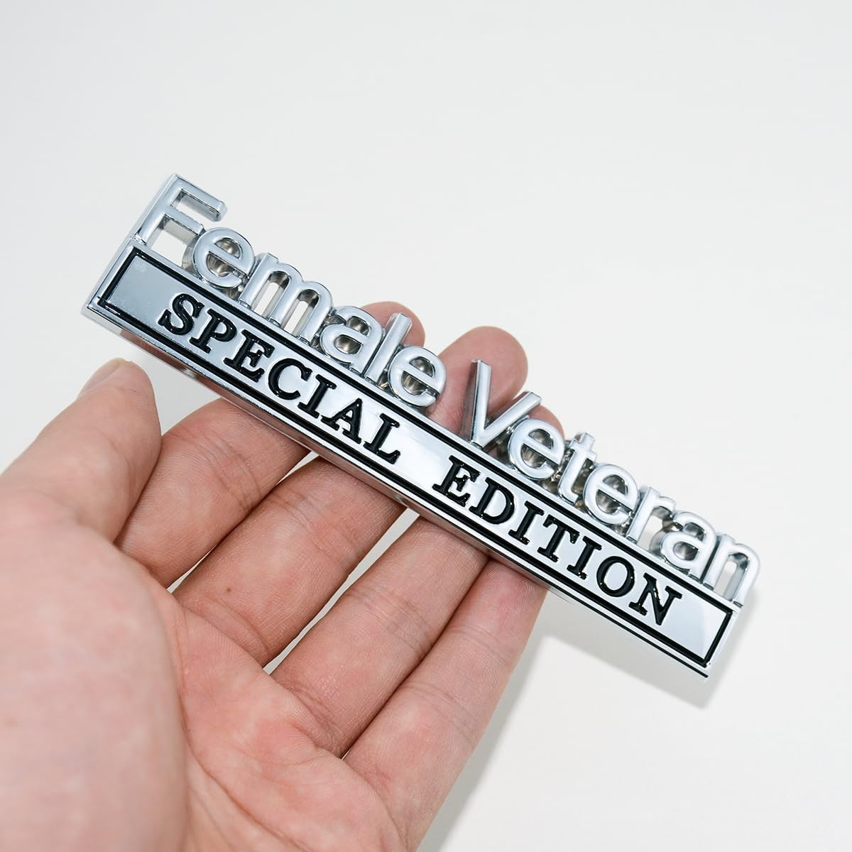2PC STAINLESS STEEL “FEMALE VETERAN SPECIAL EDITION” TAILGATE/FENDER EMBLEMS-NEW