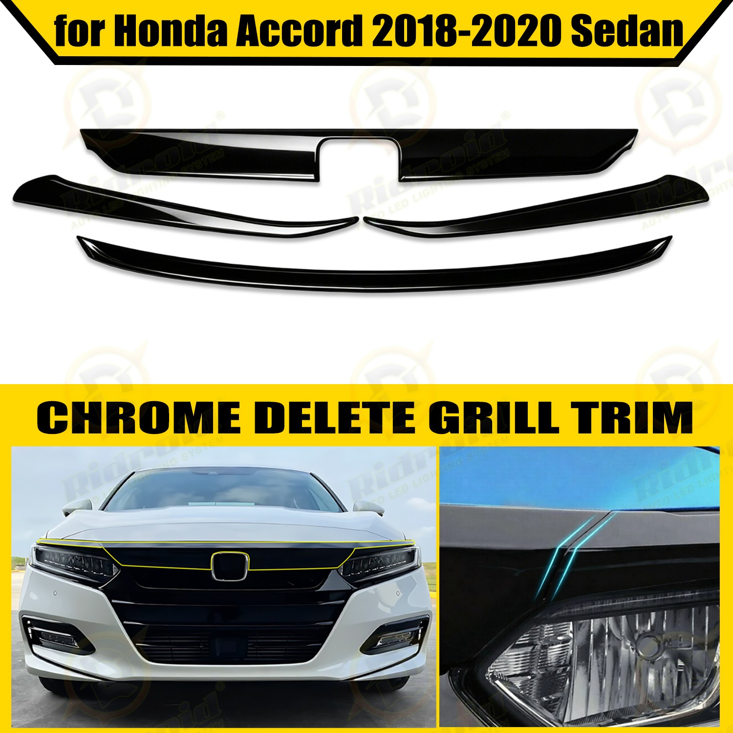 Chrome Delete Blackout Overlay Vinyl Front Grill Trim for Honda Accord 2018-2020